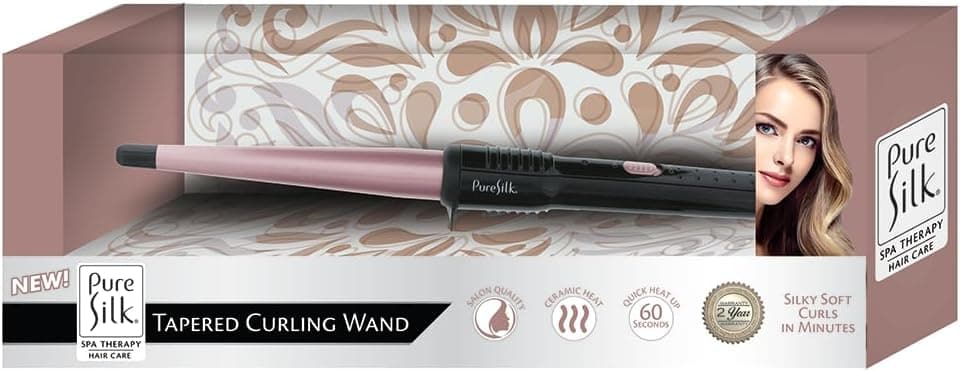 Pure Silk Tapered 75125 Inch Barrel Curling Iron Wand for Woman Salon Quality Tourmaline Ceramic Coated Plates Hair Waver Under 60 Second Fast Heating Hair Crimper Tool 6 Foot Swivel Cord