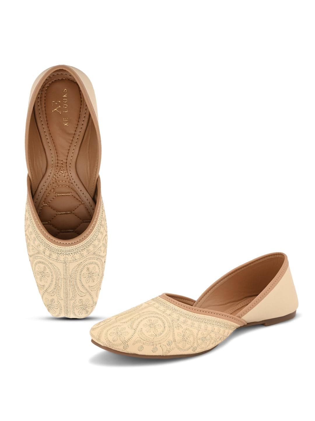 XE Looks Women's Cream Women’s StylishJutti with Subtle Embroidery | Comfortable Slip-On Design | Lightweight & Comfortable Ethnic Punjabi Jutties for Girls & Women