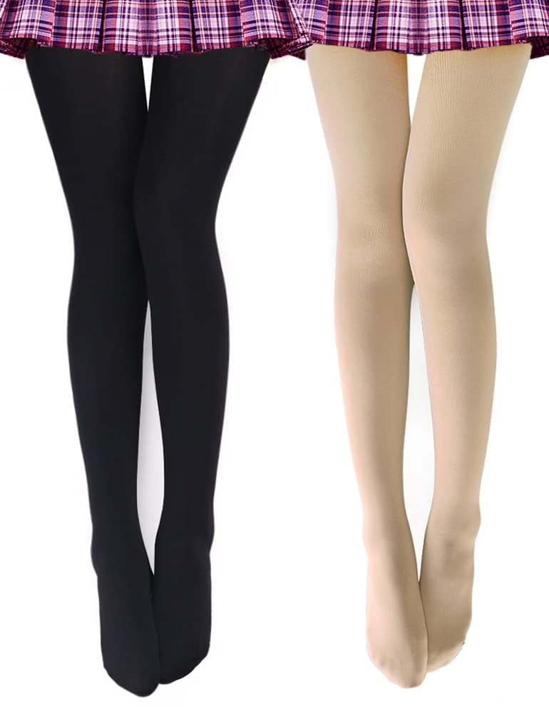 VERO MONTE 2 Pairs Fleece Lined Tights For Women Opaque Pantyhose (BLACK + NUDE)