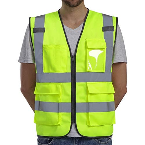 Dib Safety Reflective Vest ANSI Class 2, High Visibility Vest with Pockets and Zipper, Hi Vis Yellow XL