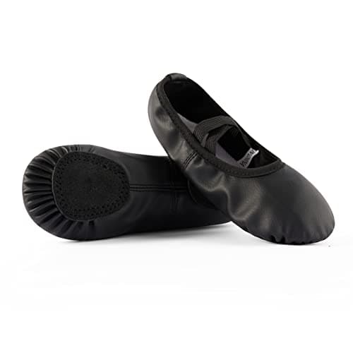 DyingSwan Toddler Ballet Shoes for Girls, Soft Leather Ballet Slippers, No-Tie Ballet Shoes Dance Shoes for Girls (Toddler/Little/Big Kid/Women) Black