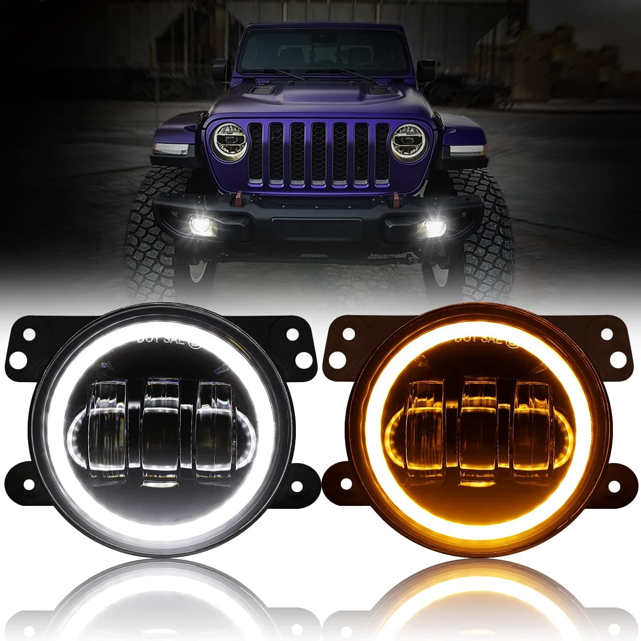 Auxbeam 4 Inch LED Fog Lights for Jeep Wrangler JK Rubicon Unlimited JKU 20072018 60W Driving Offroad 4 Round Fog Lamps wDRL Amber Turn Signal Lights