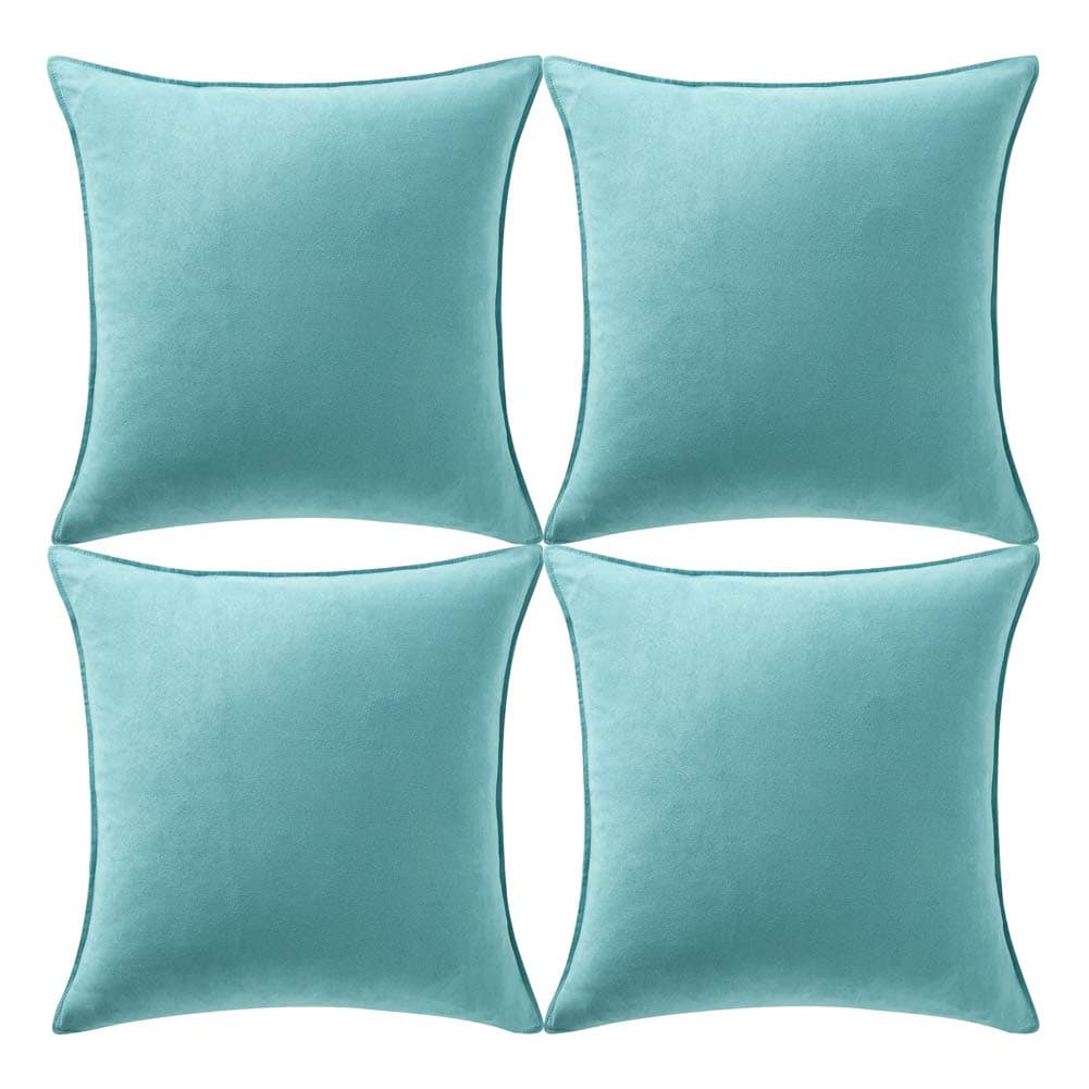 Fancy Homi 4 Packs Turquoise Decorative Throw Pillow Covers 18x18 inch45x45 cm Super Soft Faux Suede Decor Square Pillow Case Solid Cushion Cover for CouchSofaBedroomLiving Room