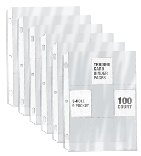 GOLD SEAL 100/Box Clear Heavyweight Trading Card Sleeve Pages, 9 Pockets Per Sheet, Single Sided, 900 Pockets, 3 Ring Binder Sheets, 100 Count