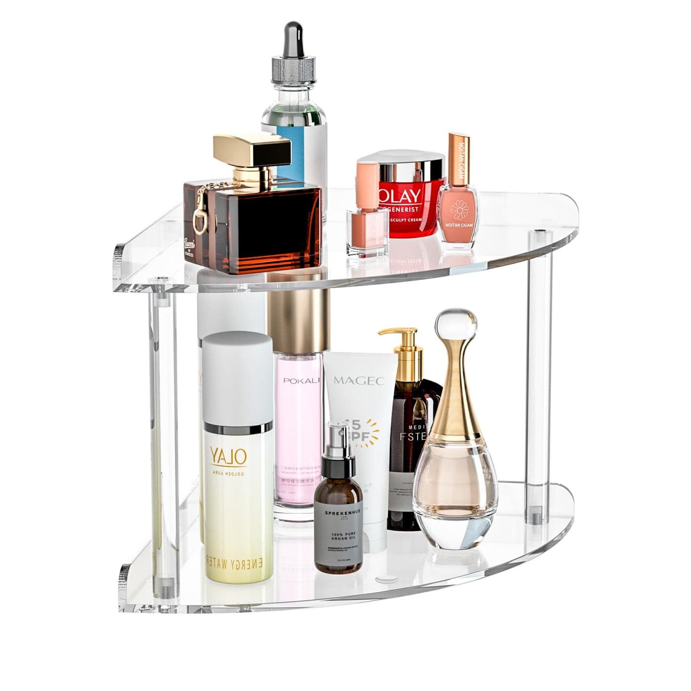 Sezanrpt 2 Tier Acrylic Corner Shelf Organizer Storage 95x95x8 Inch Transparent Countertop Corner Shelf for Bathroom Kitchen Bedroom Office Study Room