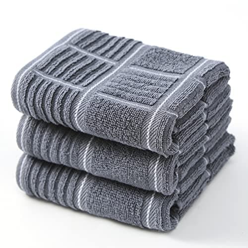 anyi 100% Cotton Gray Kitchen Towels, Absorbent Dish Towels with Hanging Loop, Soft Kitchen Hand Towels for Washing, Drying Dishes
