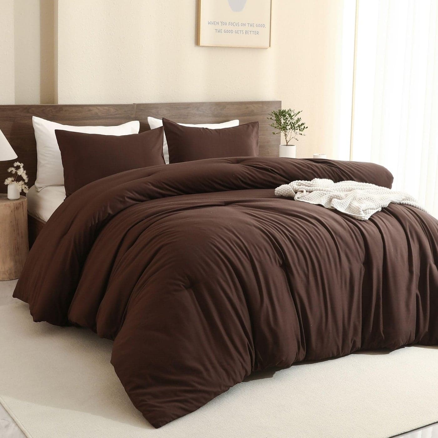 Paxrac Earthy Brown Comforter Queen Size Neutral 3 Pieces Comforter Set Lightweight Solid Bedding Set All Seasons Soft Fluffy Queen Comforter Set 90x90In Comforter 2 Pillowcases