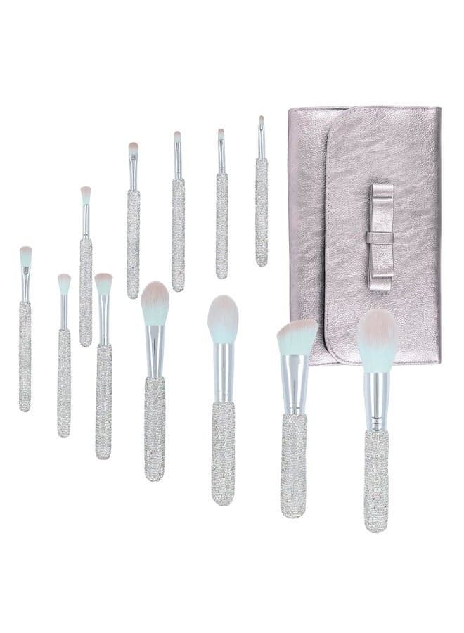 Makeup Brushes Bling Crystal Professional Face Cosmetics Blending Liquid Foundation Powder Concealer Eye Shadows Make Up Beauty Tool Glitter(12PCS) (Purely Handmade) (White)