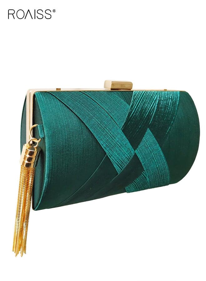 Ladies Green Clutch Designer Evening Bag Party Clutch Purse with Tassel Womens Elegant Wedding Banquet Handbag Luxury Gift Idea