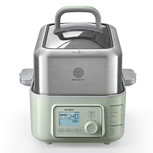 BUYDEEM G553 5Quart Electric Food Steamer for 24 Servings One Touch Vegetable Steamer for Cooking Digital Multifunctional Steamer Quick Steam Stainless Steel Steamer Tray No Stew Pots Included