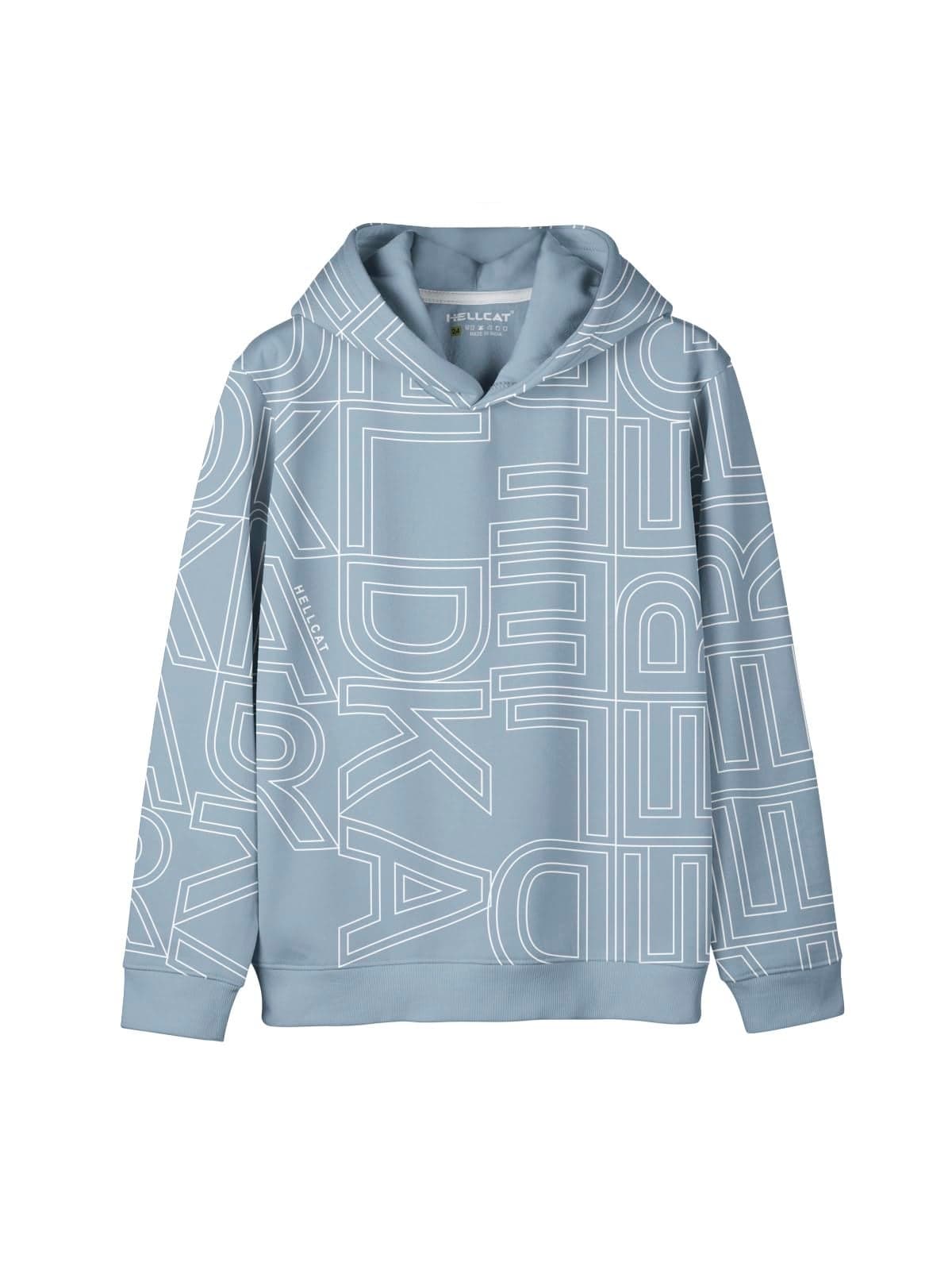 HELLCAT Trendy Printed Cotton Blend Hoodie Sweatshirt for Boys_Bluish Grey_7-8 Years