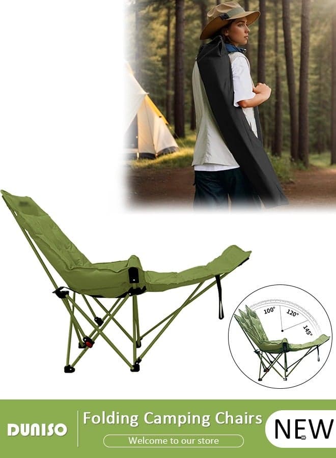 Folding Camping Chair with Removable Footrest and Adjustable Backrest for Adults, Portable and Lightweight Reclining Lounge Chairs with Cotton Fill, Outdoor Camping Chair with Side Pocket for Fishing, Picnic, BBQ, Hiking Travel, Beach