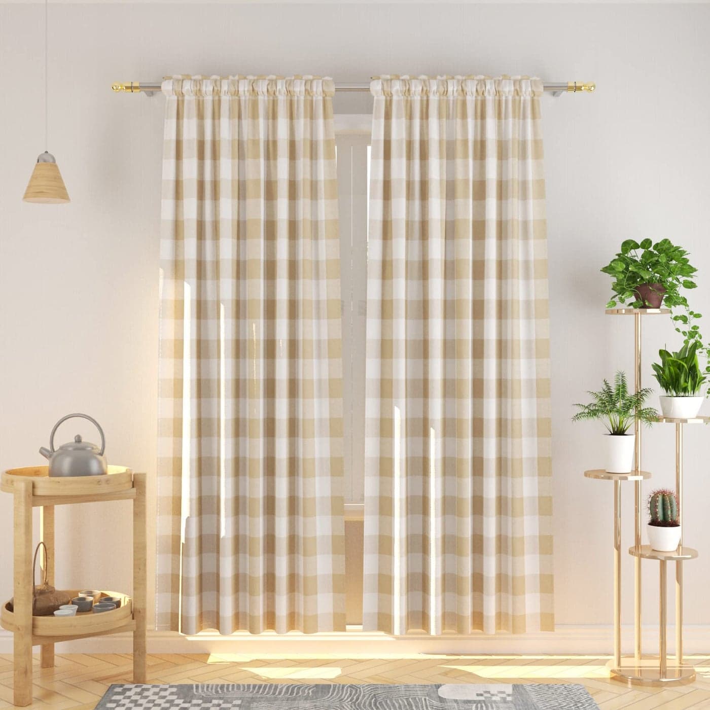 NATUS WEAVER Buffalo Check Cotton Curtains 84 inch Length Kitchen Living Room Bedroom Beige and White Gingham Plaid Window Curtain Panels Basement Drapes 2 Panels Rod Pocket Window Treatment Set