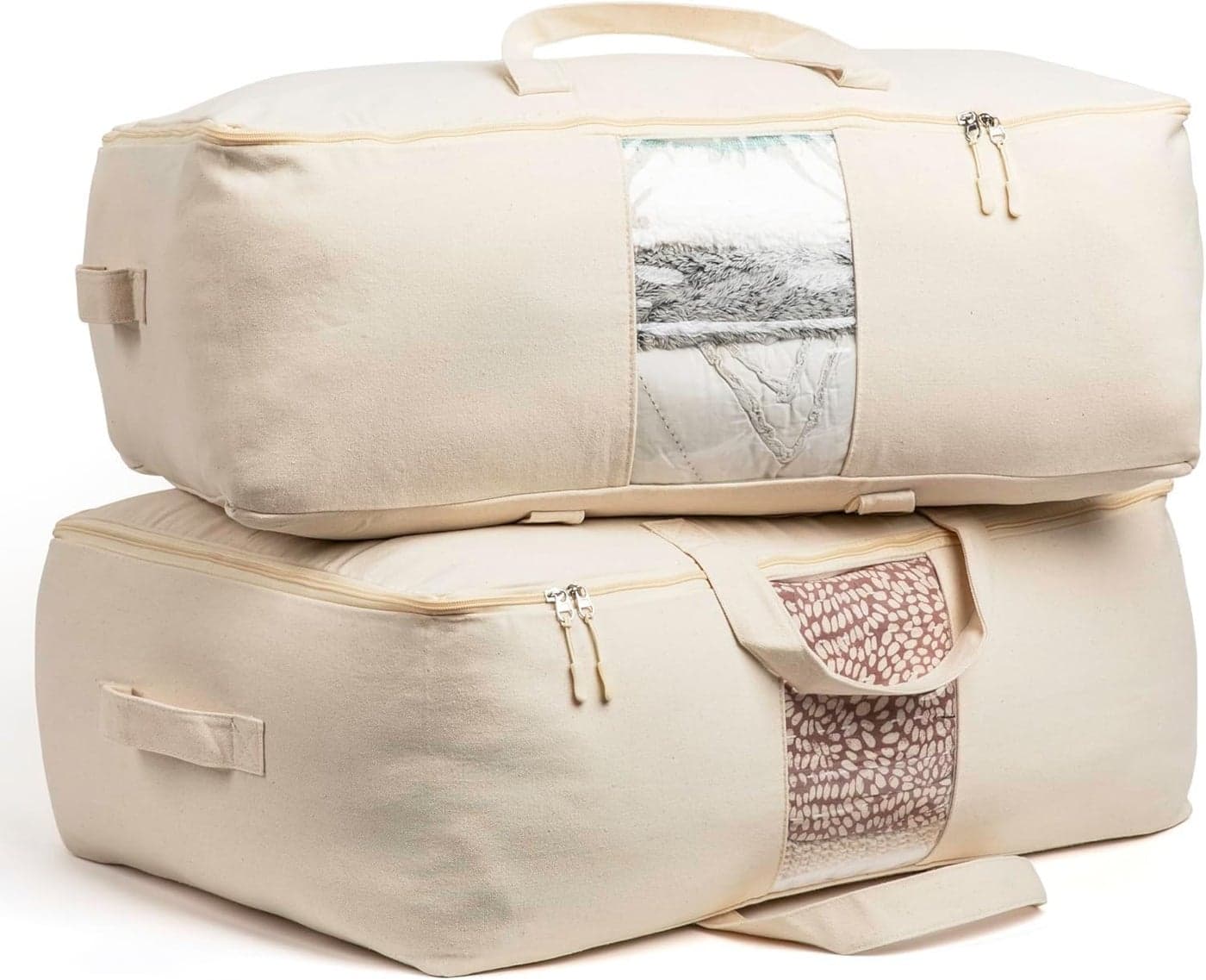 Golden bird Large Canvas Comforter Storage Bags Closet Organizer for Clothes Sweater Blanket Clothes Organizer with Dual Zipper (25 inches L,19 inches H, 9 inches W) (2 PCS, large)
