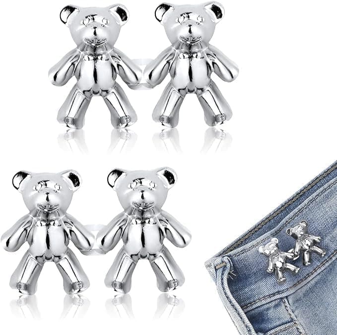 DRUCILA Set of 2 Adjustable Waist Buckle for Loose Jeans Pants, Detachable Instant Jeans Button Pins Waist Tightener Set, Make The Waist Fit for Skirt Pants Robe, No Sewing Required. (Silver Cartoon)