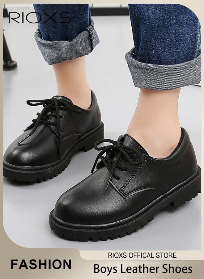Boys' Lace-ups Formal Shoes, School Uniform Shoes for Boys, Classic Round-toed Performance Shoes, Kids Boys' Lace-Up Oxford Shoes, Dress Shoes for Formal/ Casual Wear, Fashion Party Leather Shoes, Wedding Shoes for Toddler/ Little Big Kid, Kids Footwear Black
