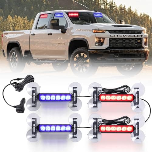 Tiannor 4X 6.1 inch Emergency Strobe Police Lights Red/Blue 24 LED Waterproof Hazard Warning Flashing Safety Dash Front/Rear/Side Windshield Lights for First response vehicle Trucks Car