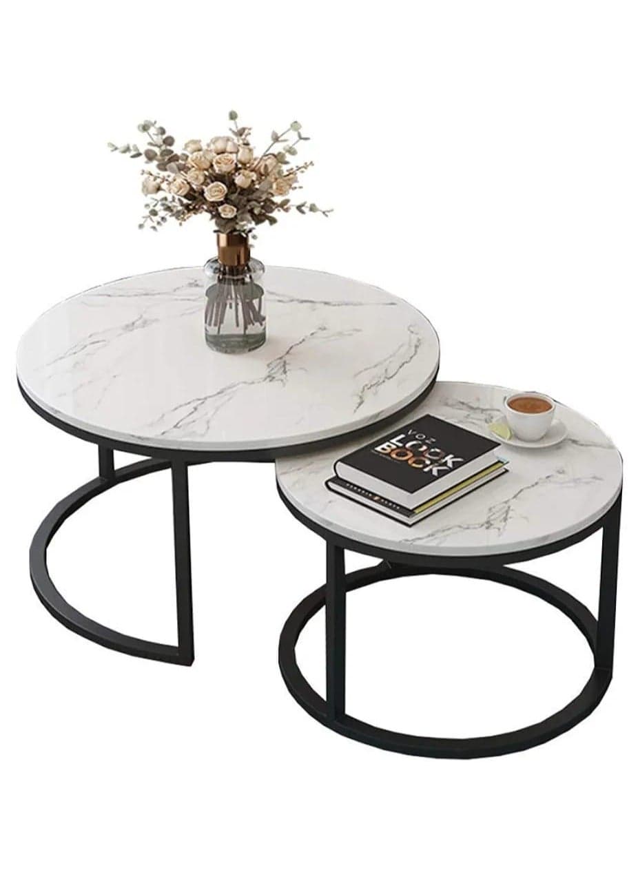 Coffee Table Set of 2, Living Room Table Round, Living Room Table Gold, Coffee Table Gold Marble for Living Room and Bedroom Tables, Coffee Tables, Living...