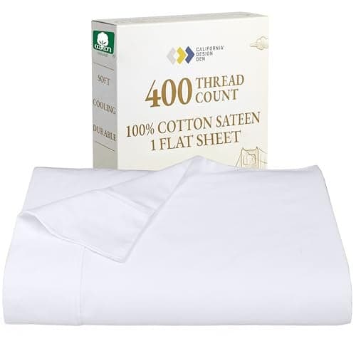California Design Den Flat White King Sheets Only - Soft 400 Thread Count 100% Cotton Sateen, Cooling & Breathable Bed Sheets - Bright White