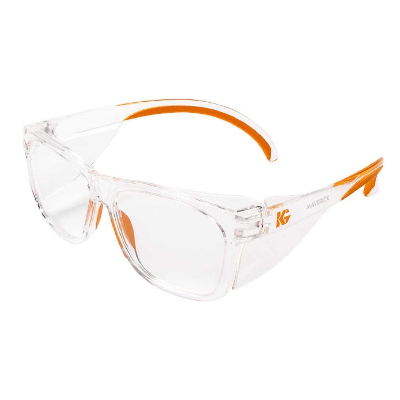 KleenGuard V30 Maverick Eye Protection 49301 with KleenVision AntiFog Coating Clear Lenses Lenses Clear Frame with Orange Tips Qty 1