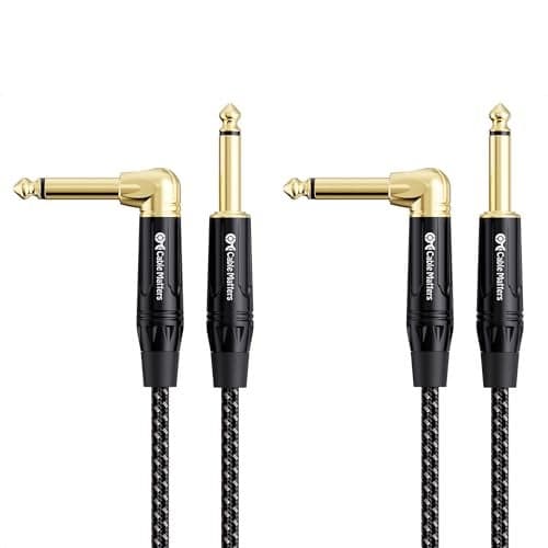 Cable Matters 2-Pack Braided 1/4 Inch TS Right Angle Electric Guitar Cable - 6ft, Straight to Right Angle Guitar Cord, Instrument Cable for ElectricGuitar, Bass AMP, Mixer, Equalizer