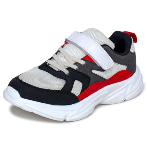 TRASE Kids Sports Shoes for Boys & Girls | Lightweight, Comfortable Unisex Footwear | Lace-Up for Running, Walking & Outdoor Play (Black-Red, 4 UK)