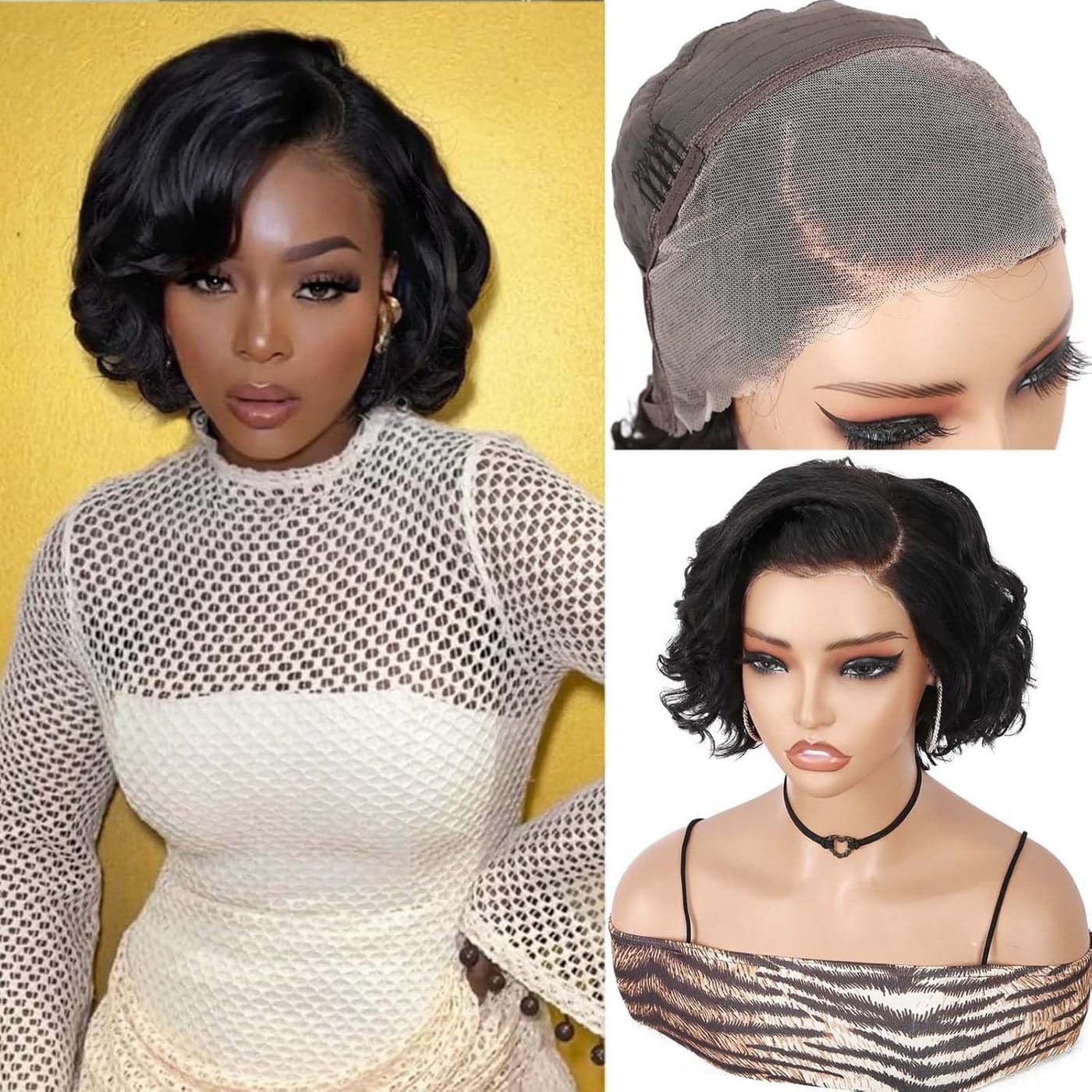 WIGER Short Curly 13X4 Lace Frontal Human Hair Wigs Pre Plucked Glueless Black Curly Bob Lace Front Wig for Women Pre Cut Loose Wave Full Lace Wigs Water Wave Human Hair Wig