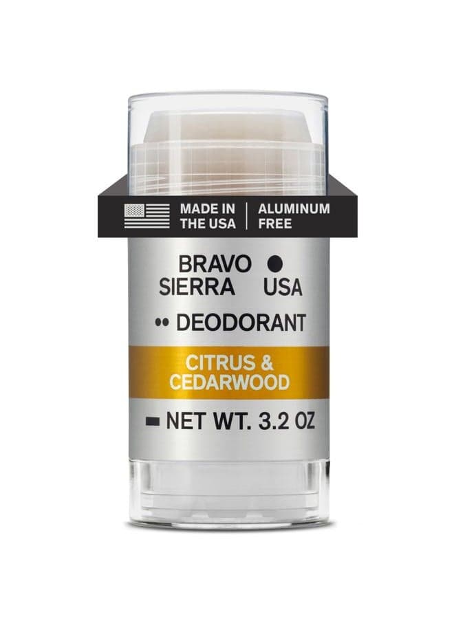 Aluminum-Free Deodorant for Men by Bravo Sierra, 1-Pack -Contains Natural Ingredients –Long Lasting All-Day Odor and Sweat Protection - Citrus and Cedarwood, 3.2 oz -Paraben-Free, Vegan & Cruelty-Free