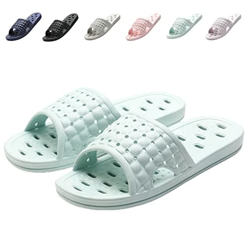 COZYAREA Shower Shoes Quick Dry Non-Slip Bathroom Slippers for Men Women Dorm Home Slides Light Blue Size 6.5-7 Women/5.5-6 Men