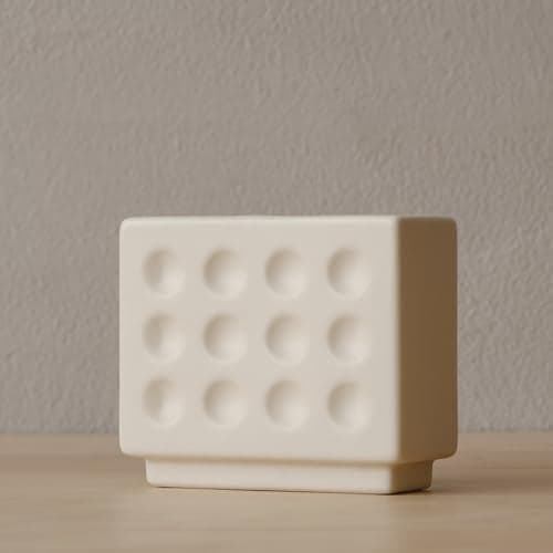 Abstract Square Face Pen Holder, Modern and Minimalistic Desk Accessories (Matte Crème)