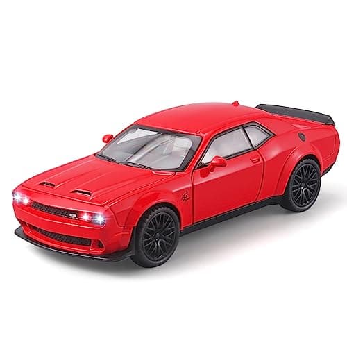 OANMYJJO Toy Cars for Kids 132 Challenger Hellcat Die Cast Metal Toy CarsPull Back Hellcat CarWith Light and Music Hellcat Toy Car Collectible Model Carsfor Boys Age 3 Year OldRed