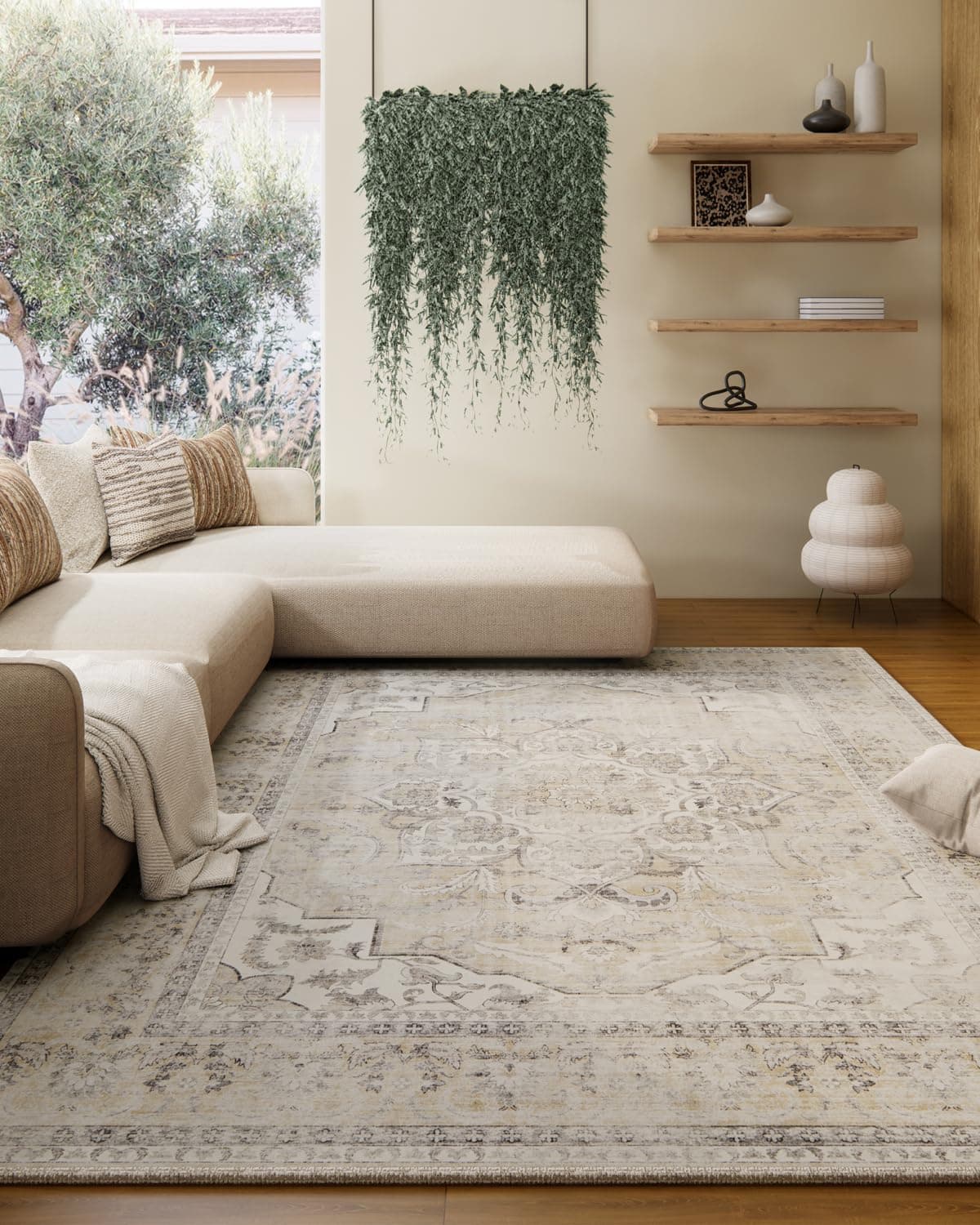Washable Area Rugs for Living Room 5x7 Area Rugs for Bedroom Stain Resistant Distressed Vintage Accent Rug Non Slip Low Pile Faux Wool Soft Boho Rugs for Kitchen Bedside Nursery Office Dining Room