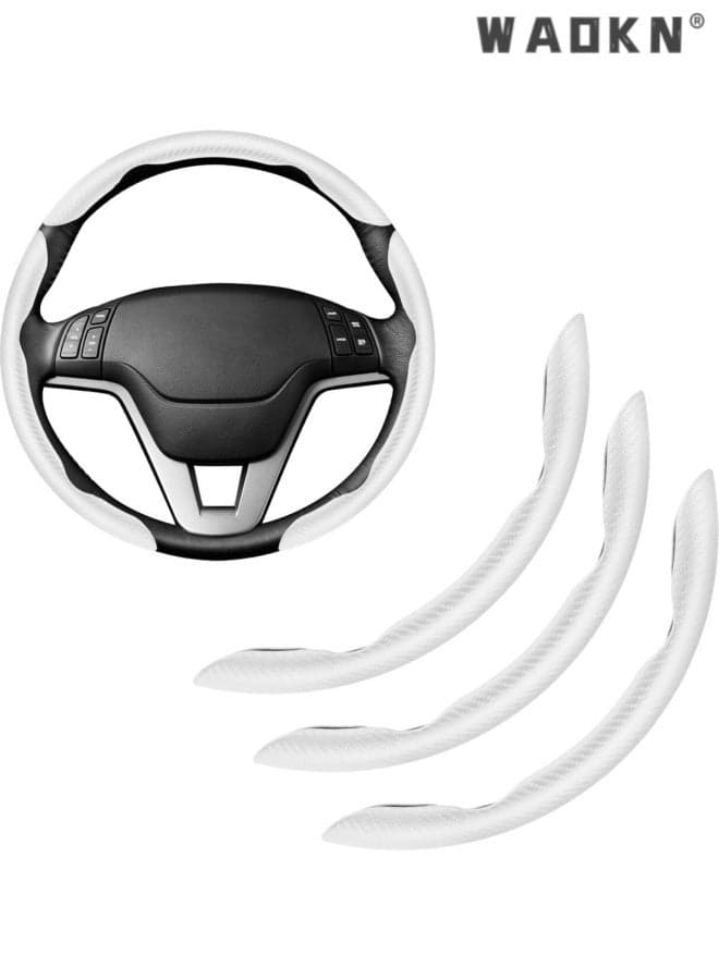 3pcs Carbon Fiber Anti-Skid Steering Wheel Cover, Waterproof & Segmented Butterfly Design, Universal most Vehicle Wheel Cover Protector, Car Interior Accessories ,Wear resistant, slip resistant, and comfortable (white-3pcs) .
