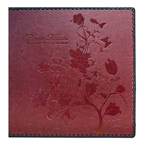 Beautyus Photo Album Book, Family Album Self Adhesive Scrapbook, Leather Cover, Holds 3x5, 4x6, 5x7, 6x8, 8x10 Photos (Wine Red, Large)