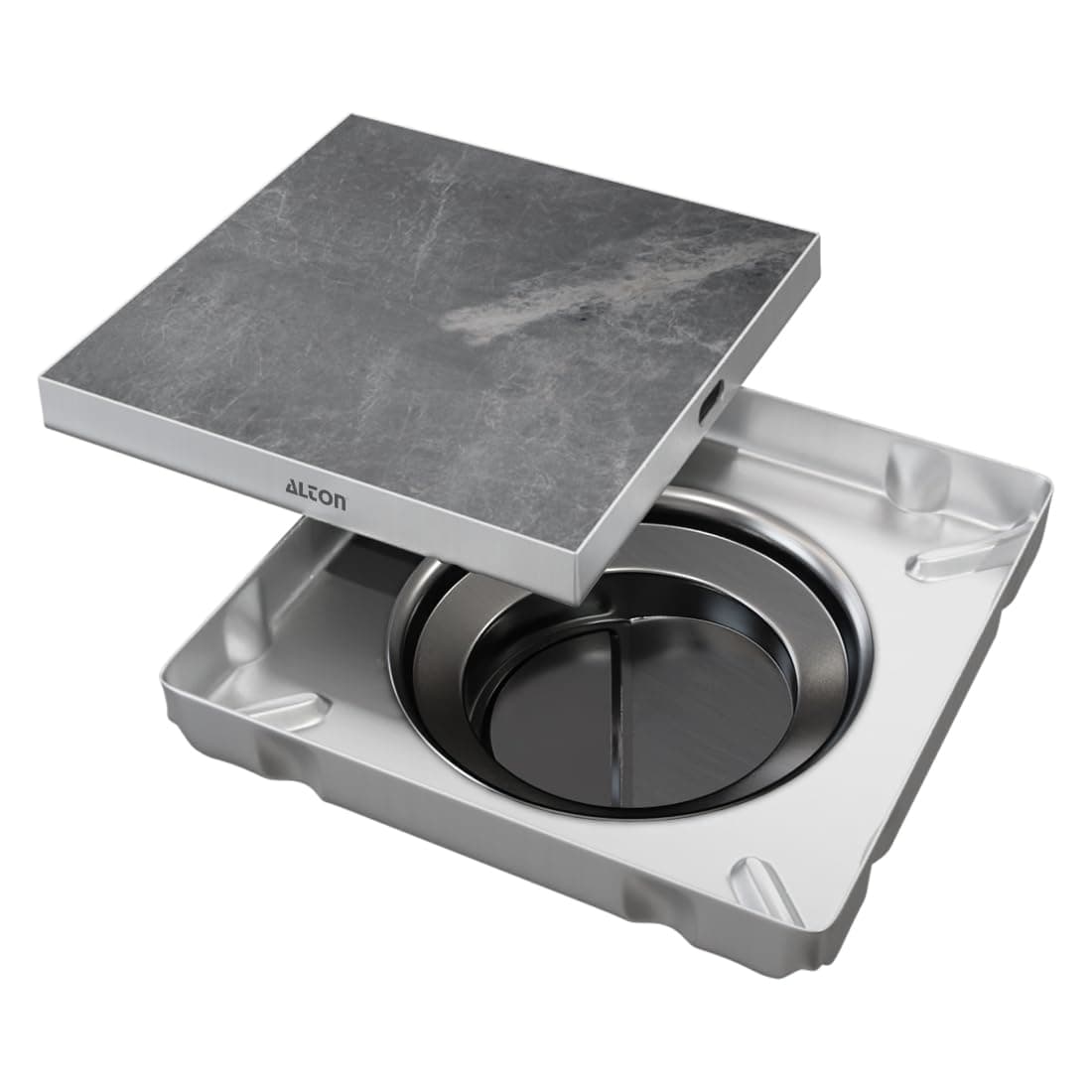 ALTON ALD1011, SS-304 Grade, 5x5 INCH, Tile Insert Bathroom Grating Square Floor Drain Jali with ABS Cockroach Trap, Matte
