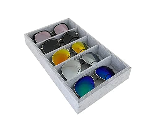 5-Slot Luxurious Gray Velvet Premium Grade Drawer Divider Eyewear Storage Sunglasses Jewelry Tray Organizer