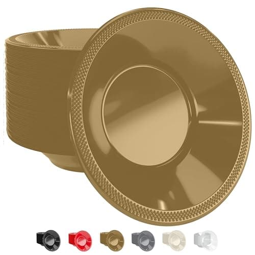 Exquisite Party Solids 12 Oz Gold Plastic Bowls Disposable Soup Bowls For Hot Food 50 Pcs Gold Cereal Bowl Plastic Disposable Bowl For Soup Party Supplies