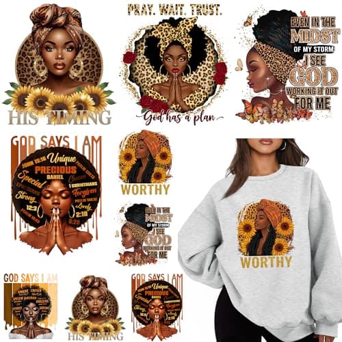 10 PCS Black Women Pray Iron On Transfer Heat Press Decals Sticker for Jacket Washable African Girl Heat Transfers Patches for Clothes DIY Decoration Applique Crafts