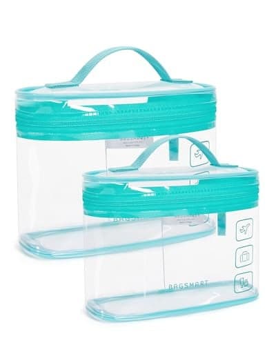 BAGSMART TSA Approved Toiletry Bag, 2 Pack Clear Makeup Cosmetic Bag Organizer, Quart Size Travel Bag for Toiletries, Carry-on Travel Accessories Essentials, Green-2pcs