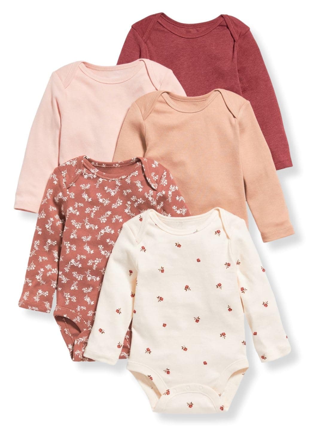 TuddyBuddy Baby Girls 100% Cotton Multi Color Full Sleeves Romper Combo/Bodysuit Set (Pack of 5 - Long Sleeves Assorted Bodysuits, 6-9 Months)