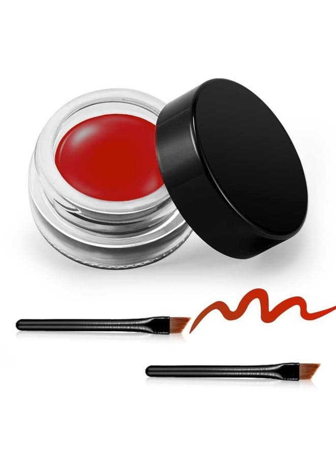 Red Gel Eyeliner, Waterproof Long Lasting Cream Eyeliner Gel Pot, High-Intensity Pigments Smudge-Proof Eye Liner Makeup, Water-Resistant Eyeliner with 2PCS Brushes 12# Red