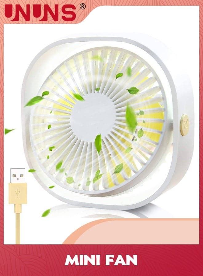USB Desk Fan,3 Speeds Strong Wind Cooling Portable Fan,360° Rotatable Mini Fan For Desk,Ultra Quiet Desktop Small Personal Fan For Desktop Home Office Car Outdoor Travel,White