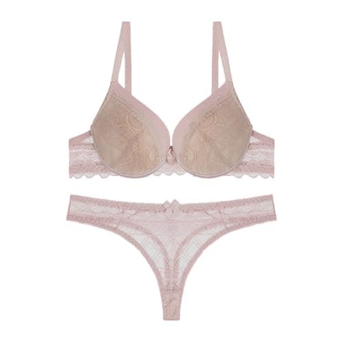 secret lives Designer Women's Bra Panty Set Skin Color Padded Push Up Bridal Lingerie Set, Briefs, Multicolour