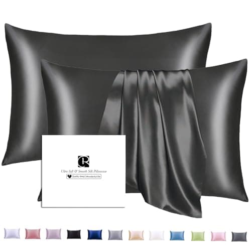 Ravmix Silk Pillow Cases 2 Pack with Zipper, 21momme Mulberry Silk Pillowcase for Hair Skin, Soft Smooth Breathable Cool Pillow Cover for Beauty Sleep with Gift Box(Standard 20"x26", Black)
