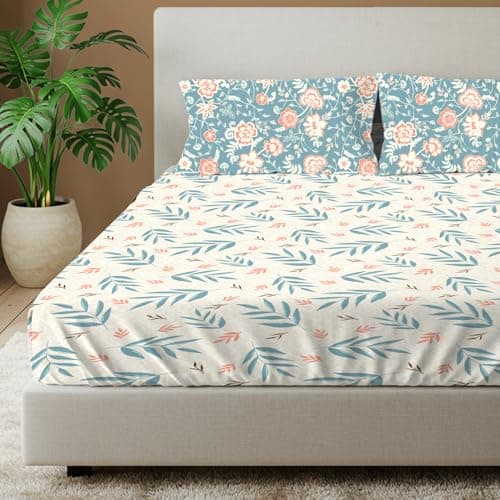 Urban Space 144 TC Divine 100% Cotton Bedsheet for King Bed, Cotton Bedsheet with 2 Pillow Covers (Size 108 x 108 inches, Raina Blue, King Size)