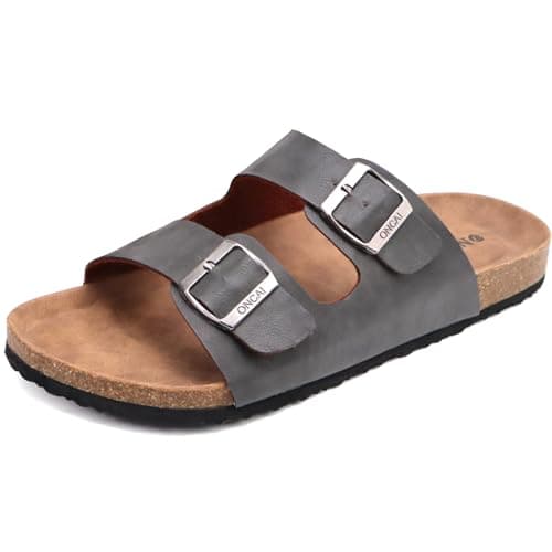 ONCAI Mens Slides Sandals,Fashion Summer Beach Slippers with Adjustable Buckle Strap Grey Size 9