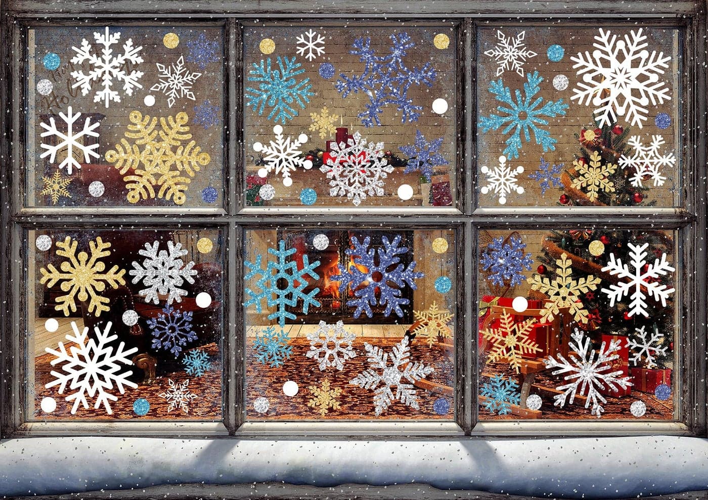 Whaline 541Pcs Winter Snowflake Window Clings Stickers DoubleSided White Silver Blue Gold Christmas Decals for Frozen New Year Home Shop Glass Display Decoration 9 Sheets