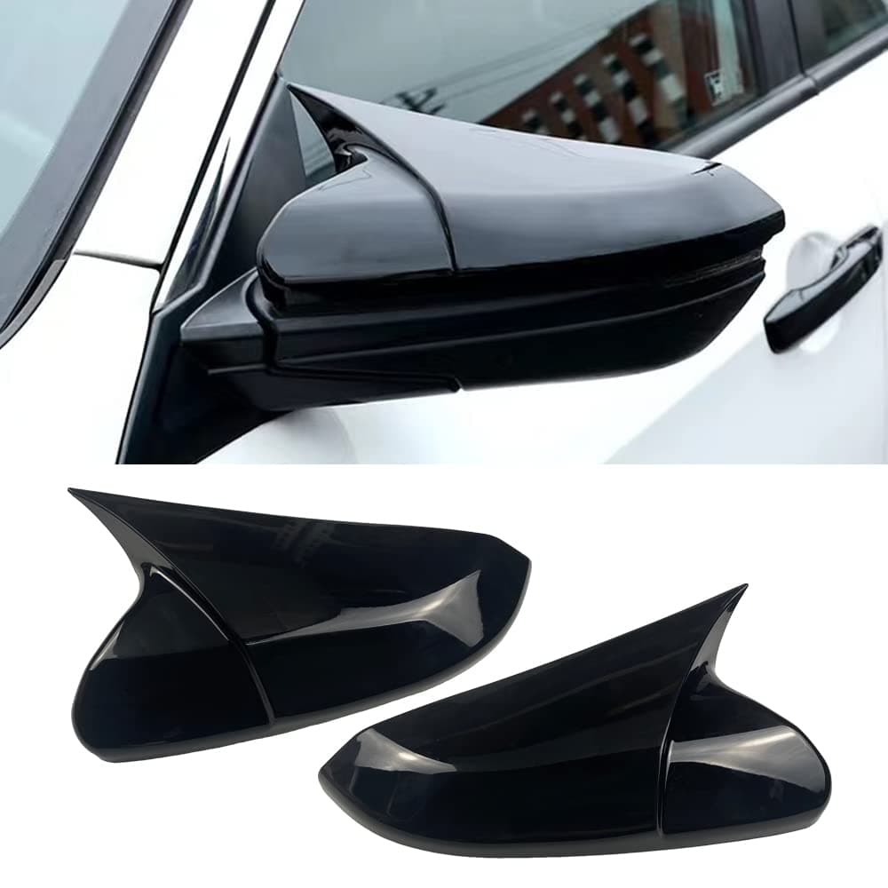 Car Ox Horn Side Rearview Mirror Cover Wing Mirror Protect Decorate Covers Auto Exterior Decoration Accessories For Honda 10th Gen Civic 2016 2017 2018 2019 2020 2021 Bright Black