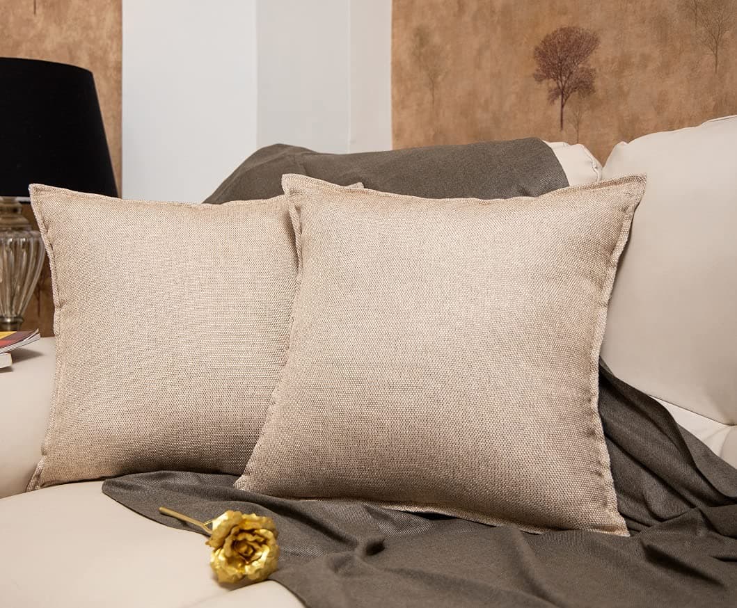Khooti Decorative Jute Square Cushion Cover Throw pillow cover for Living Room Couch Diwan single seater Sofa , Colourful Modern Small 10 x 10 Inches / 25 x 25 cm (Colour - Natural Linen)(Set of 2 pieces) C2