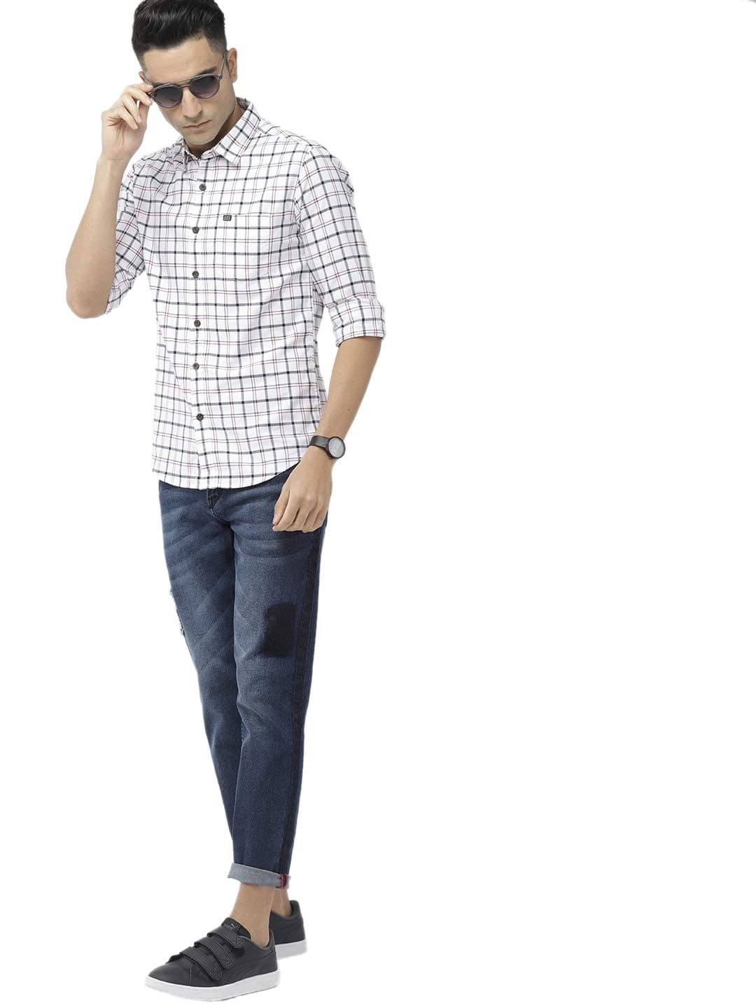 The Indian Garage Co White Slim Fit Checked Shirts